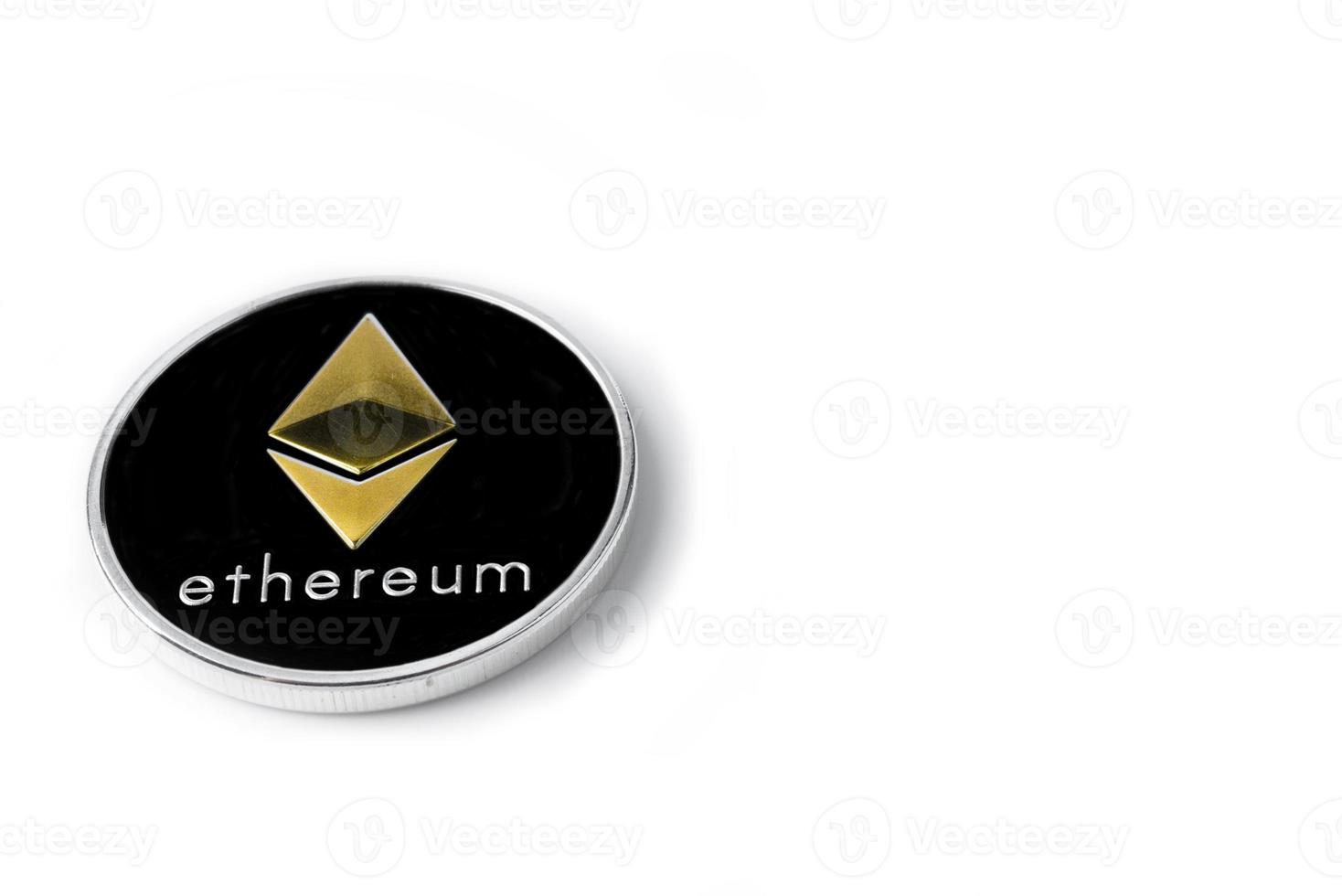 Single Real coin of cryptocurrency Silver Ethereum isolated on white background photo