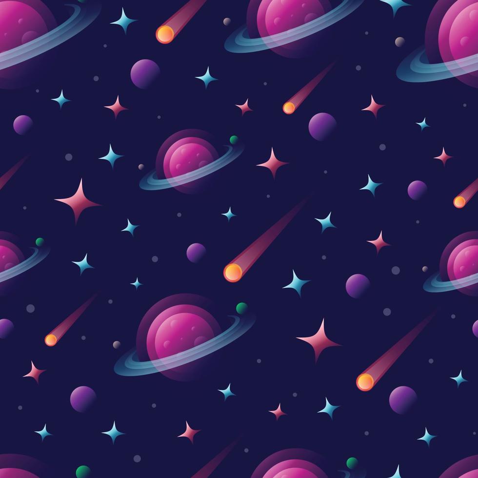 Stars Seamless Pattern with Planet vector
