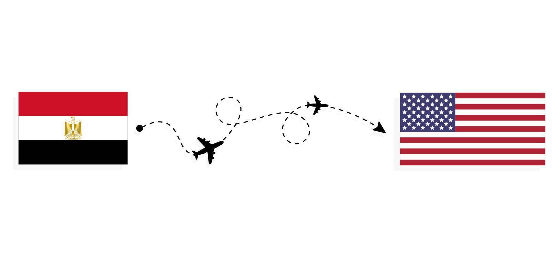Flight and travel from Egypt to USA by passenger airplane Travel concept vector
