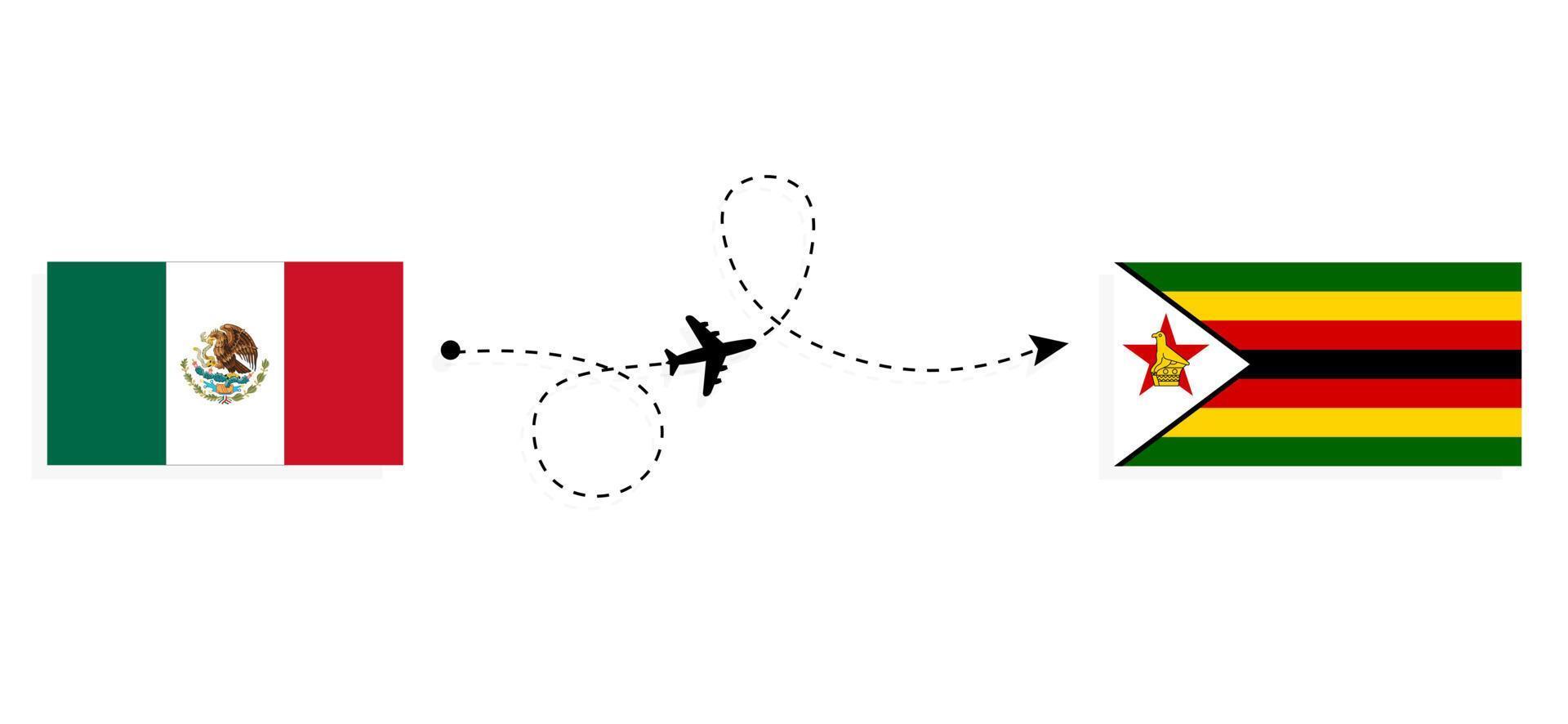 Flight and travel from Mexico to Zimbabwe by passenger airplane Travel concept vector