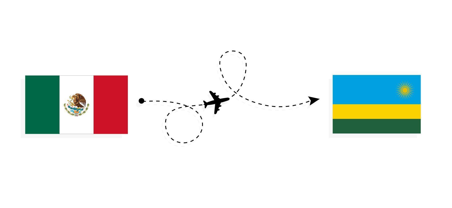 Flight and travel from Mexico to Rwanda by passenger airplane Travel concept vector