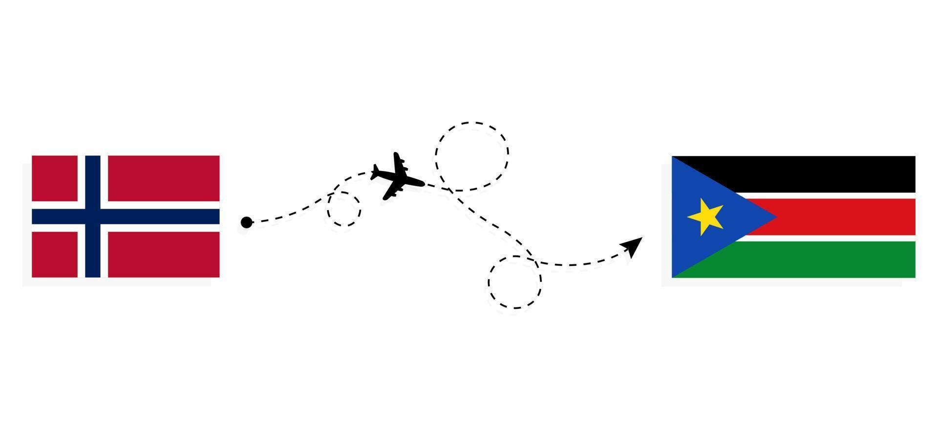 Flight and travel from Norway to South Sudan by passenger airplane Travel concept vector