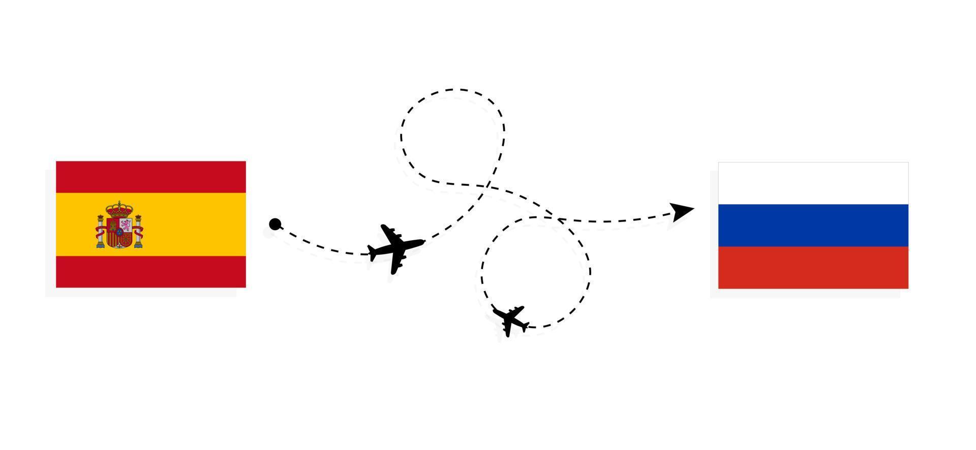 Flight and travel from Spain to Russia by passenger airplane Travel concept vector