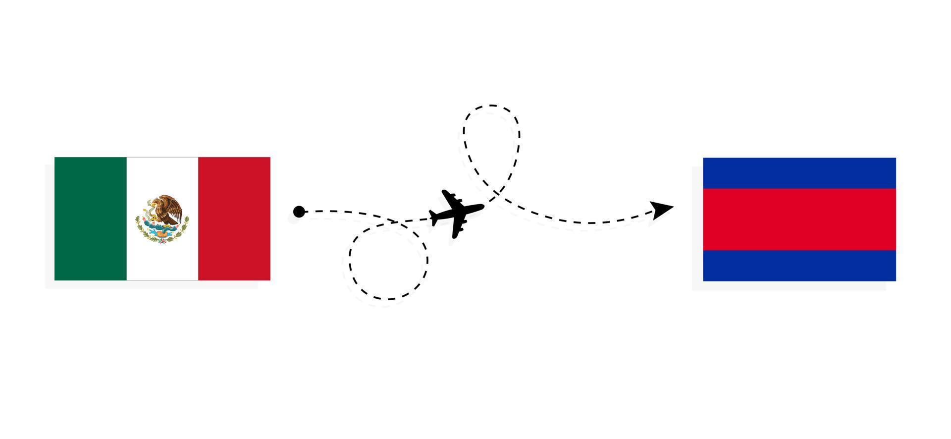 Flight and travel from Mexico to Cambodia by passenger airplane Travel concept vector