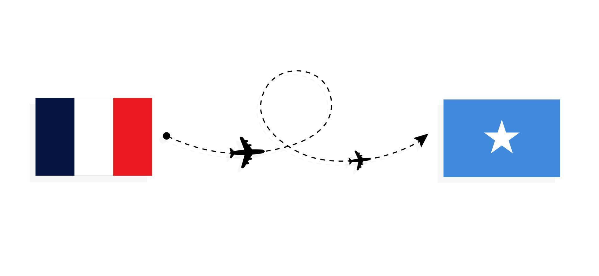 Flight and travel from France to Somalia by passenger airplane Travel concept vector
