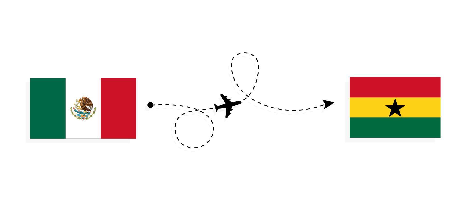 Flight and travel from Mexico to Ghana by passenger airplane Travel concept vector