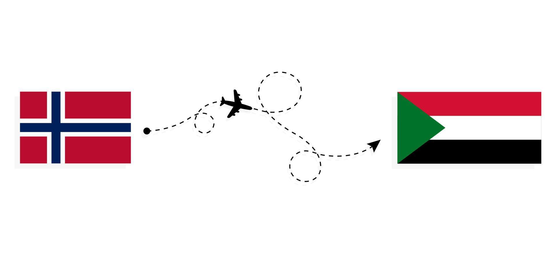 Flight and travel from Norway to Sudan by passenger airplane Travel concept vector