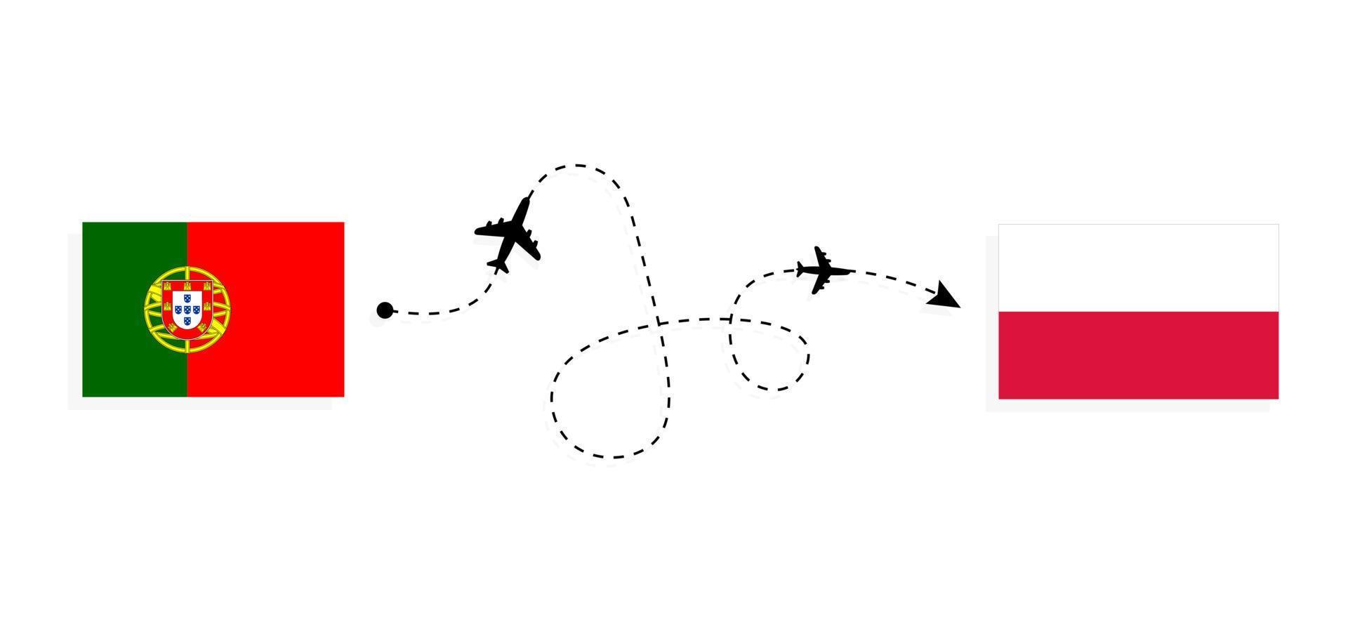 vuelo y viaje de portugal a polonia por concepto de viaje en avión de pasajeros vector