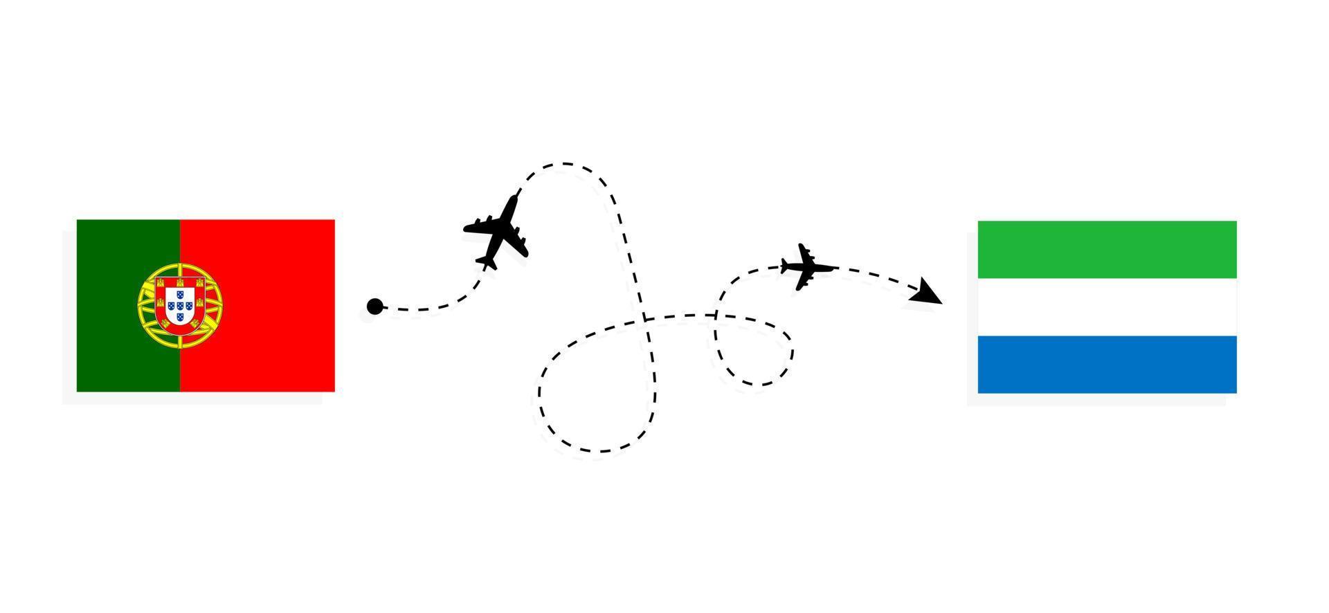 vuelo y viaje desde portugal a sierra leona por concepto de viaje en avión de pasajeros vector