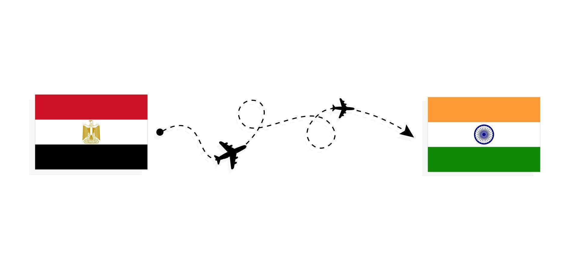 Flight and travel from Egypt to India by passenger airplane Travel concept vector