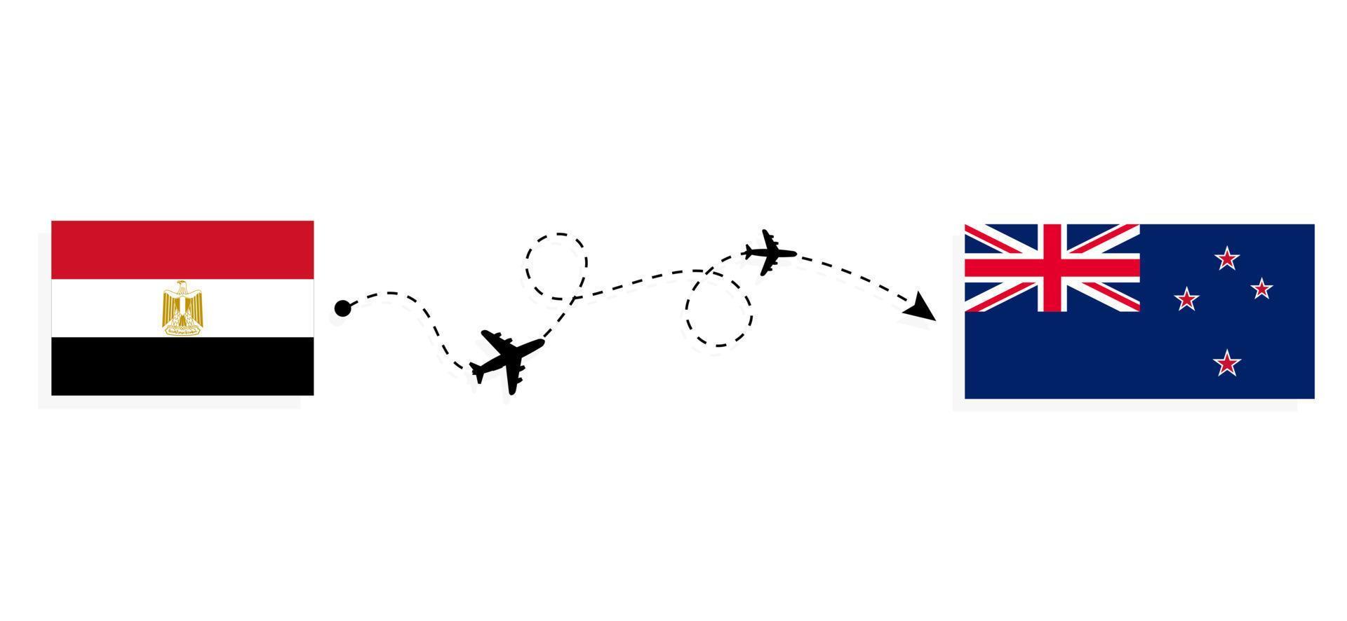 Flight and travel from Egypt to New Zealand by passenger airplane Travel concept vector
