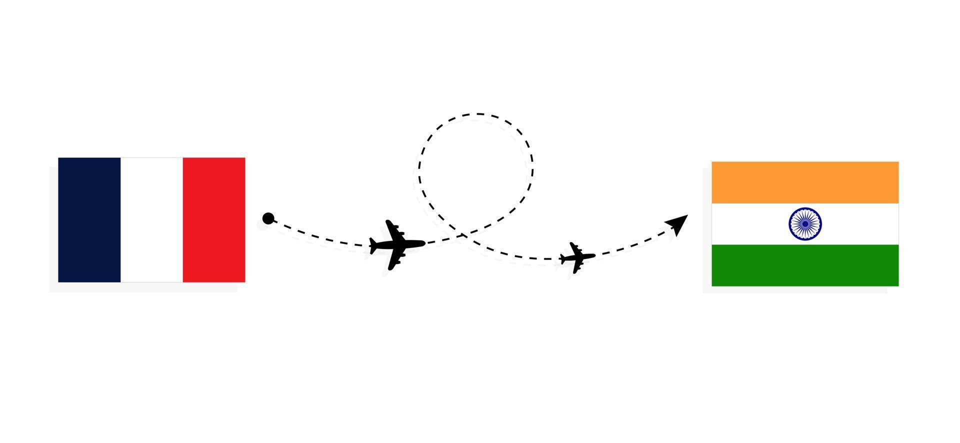 vuelo y viaje de francia a la india por concepto de viaje en avión de pasajeros vector