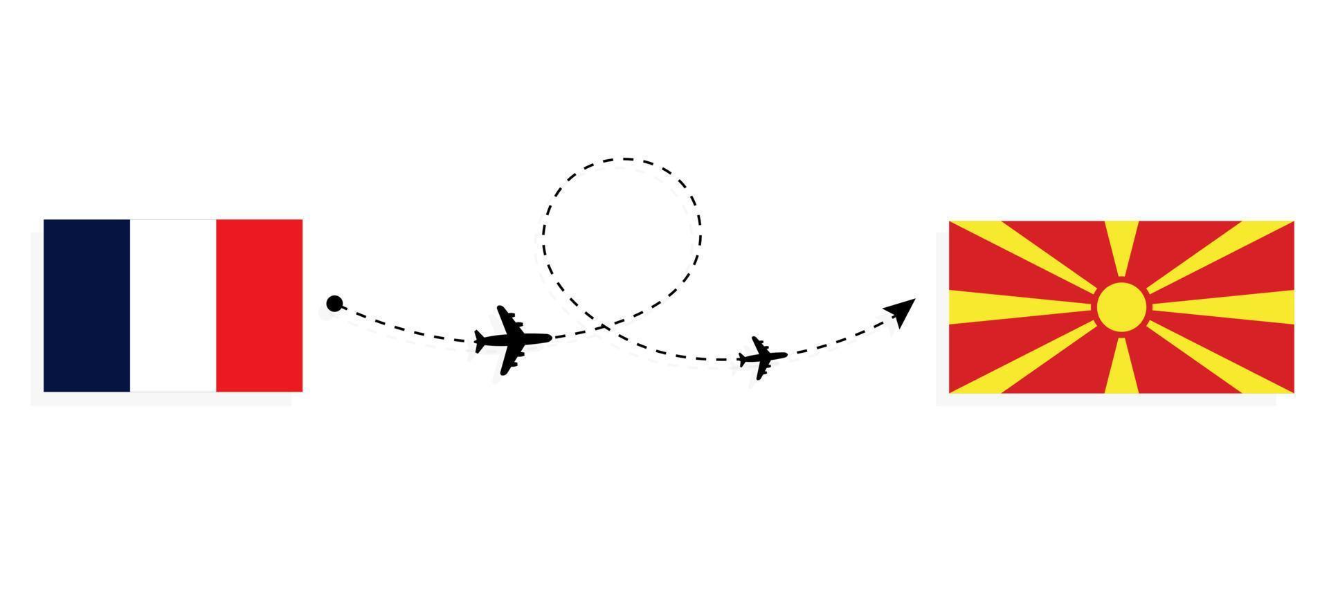 Flight and travel from France to Macedonia by passenger airplane Travel concept vector