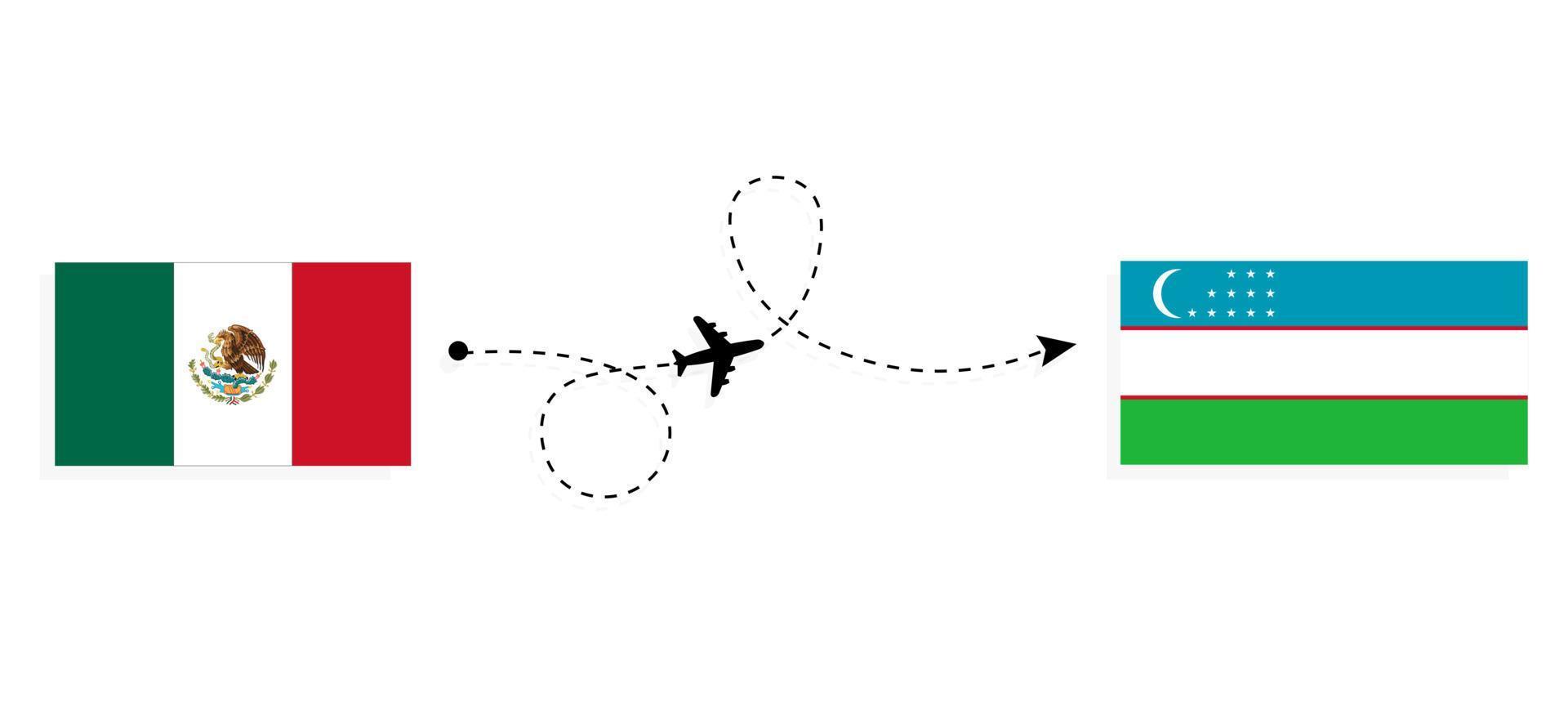 vuelo y viaje de méxico a uzbekistán por concepto de viaje en avión de pasajeros vector