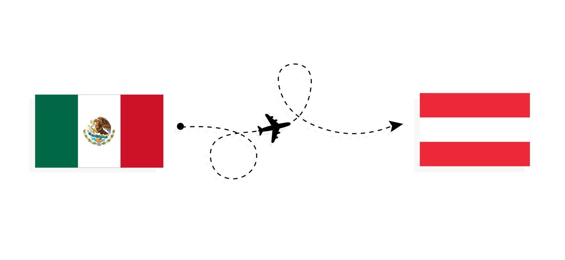 Flight and travel from Mexico to Austria by passenger airplane Travel concept vector