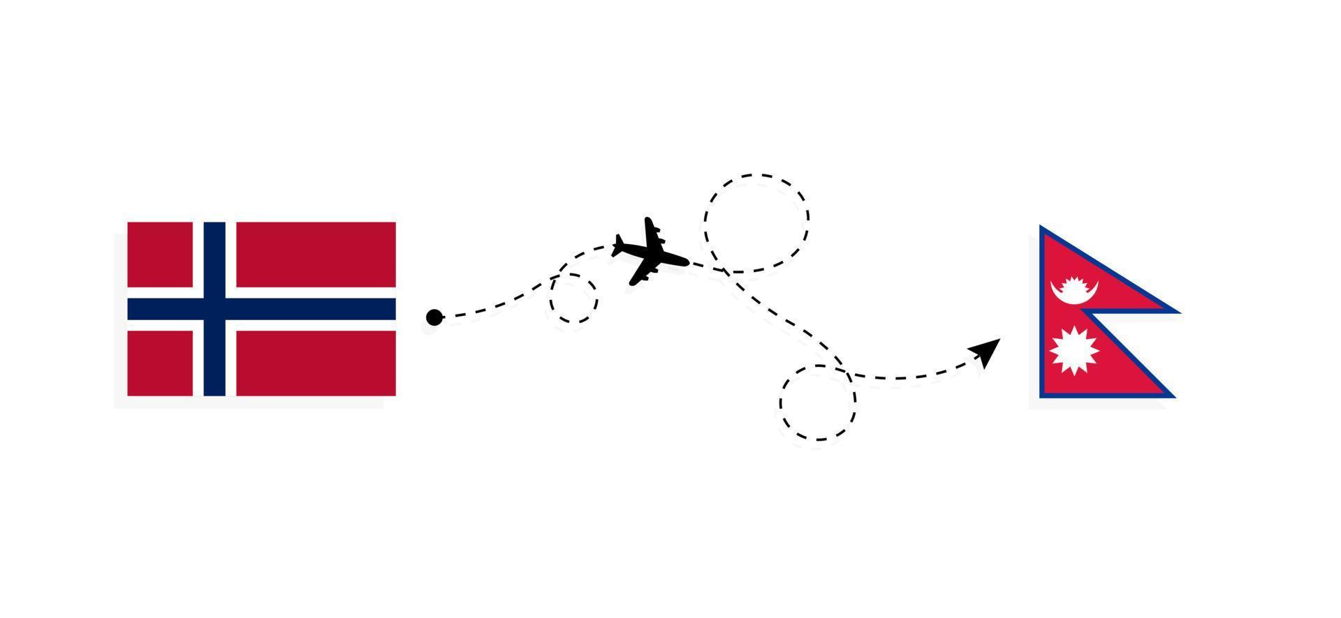 vuelo y viaje de noruega a nepal por concepto de viaje en avión de pasajeros vector