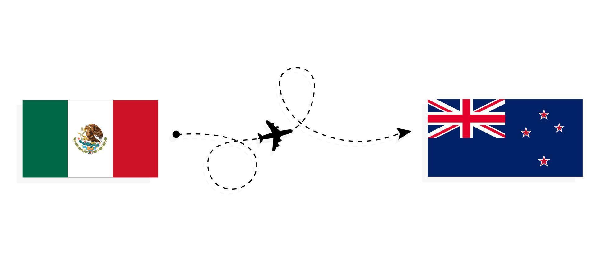 Flight and travel from Mexico to New Zealand by passenger airplane Travel concept vector