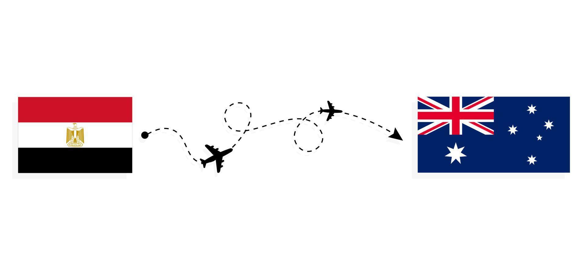 Flight and travel from Egypt to Australia by passenger airplane Travel concept vector