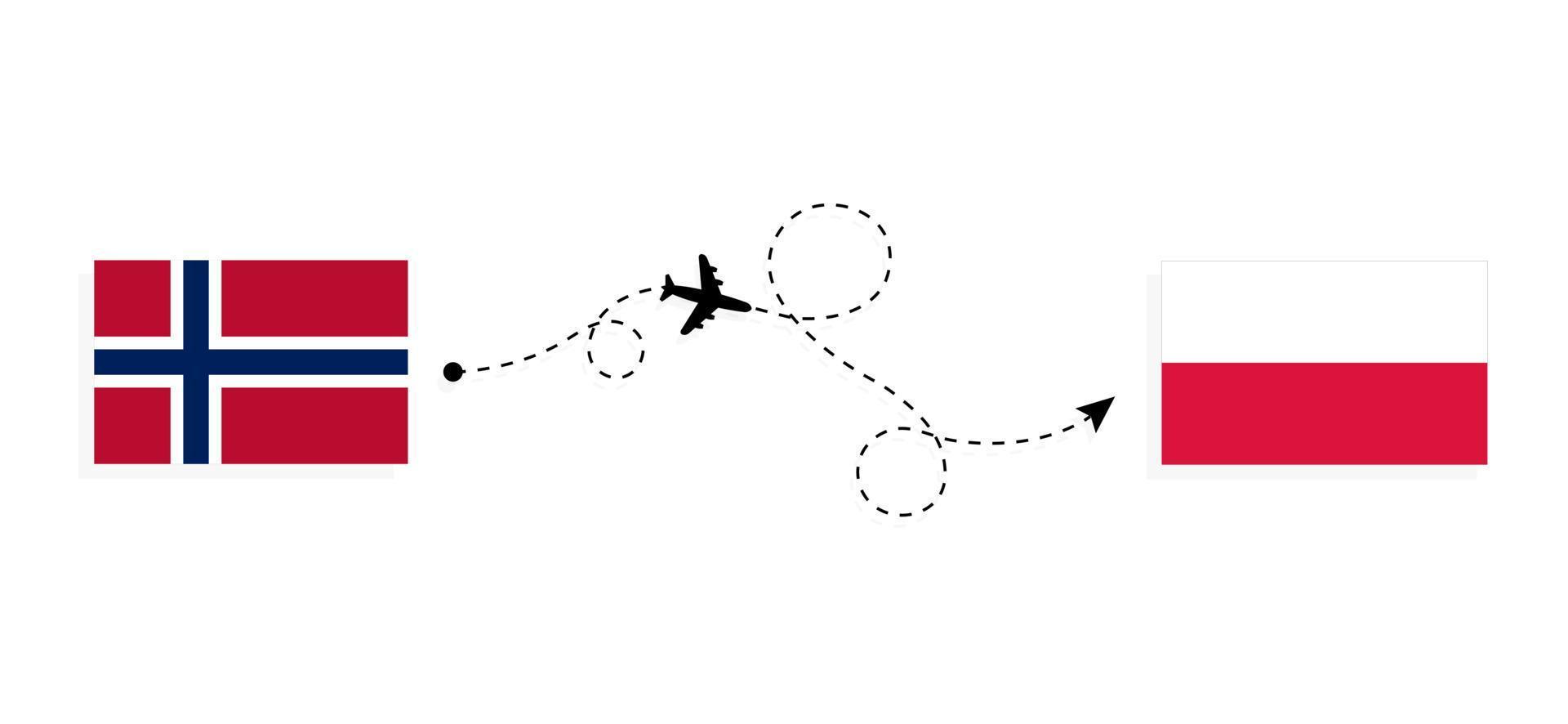 Flight and travel from Norway to Poland by passenger airplane Travel concept vector