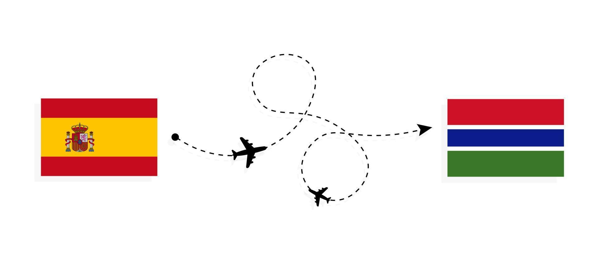 Flight and travel from Spain to Gambia by passenger airplane Travel concept vector