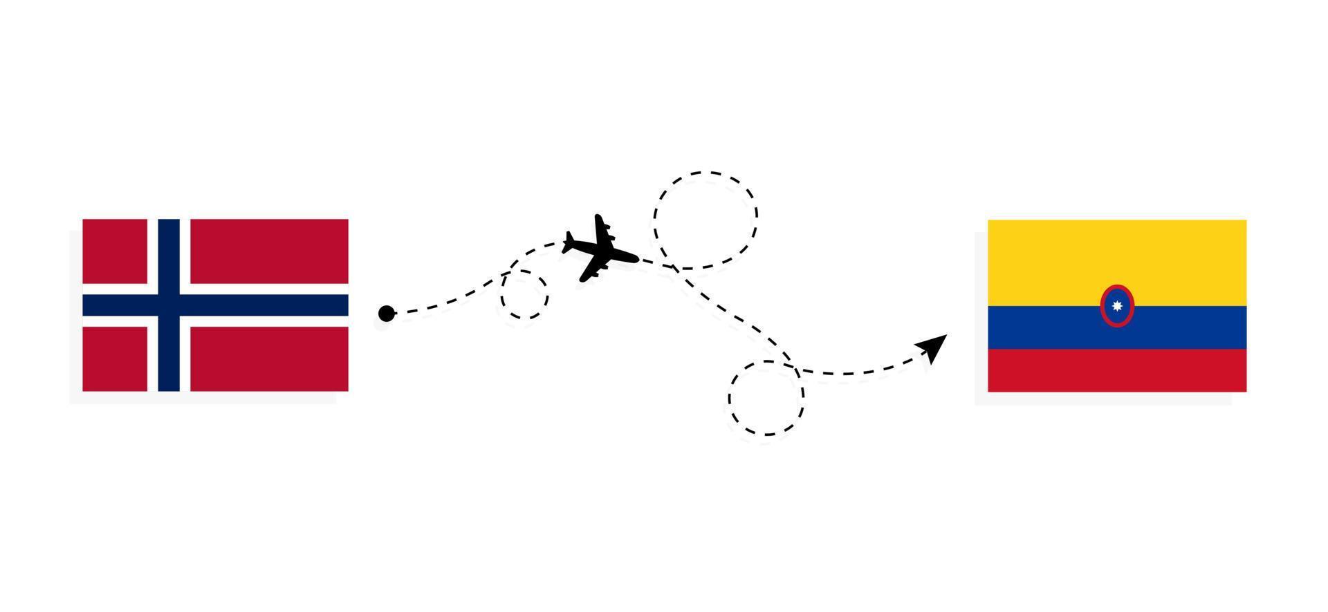 vuelo y viaje de noruega a colombia por concepto de viaje en avión de pasajeros vector