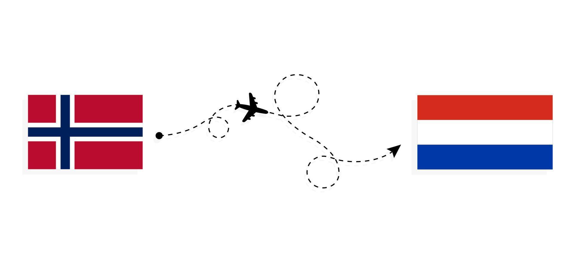 Flight and travel from Norway to Paraguay by passenger airplane Travel concept vector