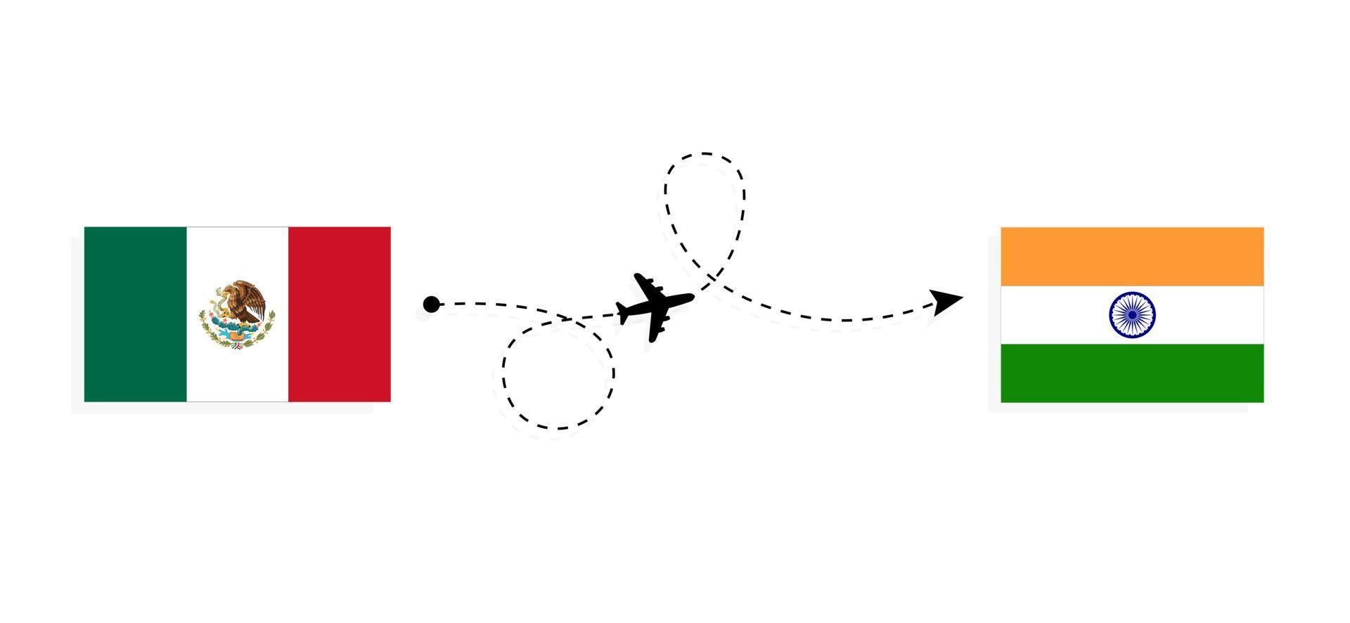 Flight and travel from Mexico to India by passenger airplane Travel concept vector