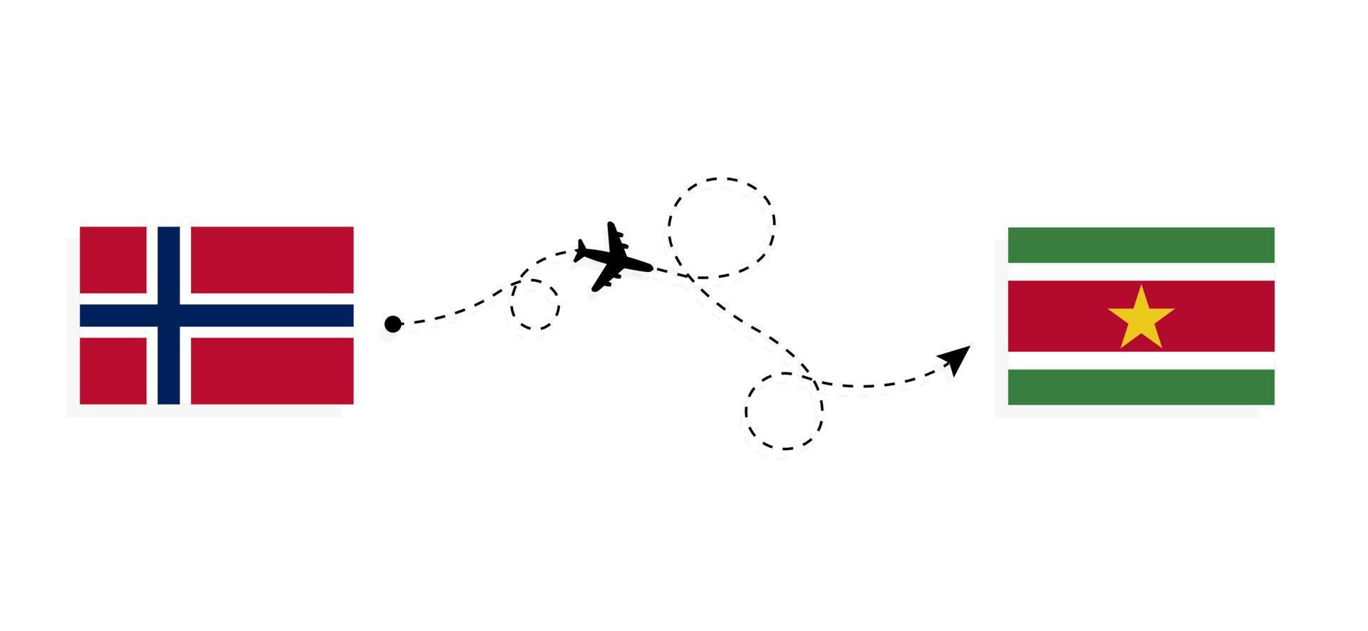 vuelo y viaje de noruega a surinam por concepto de viaje en avión de pasajeros vector