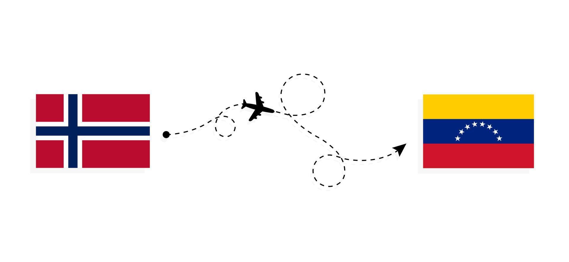 vuelo y viaje de noruega a venezuela por concepto de viaje en avión de pasajeros vector