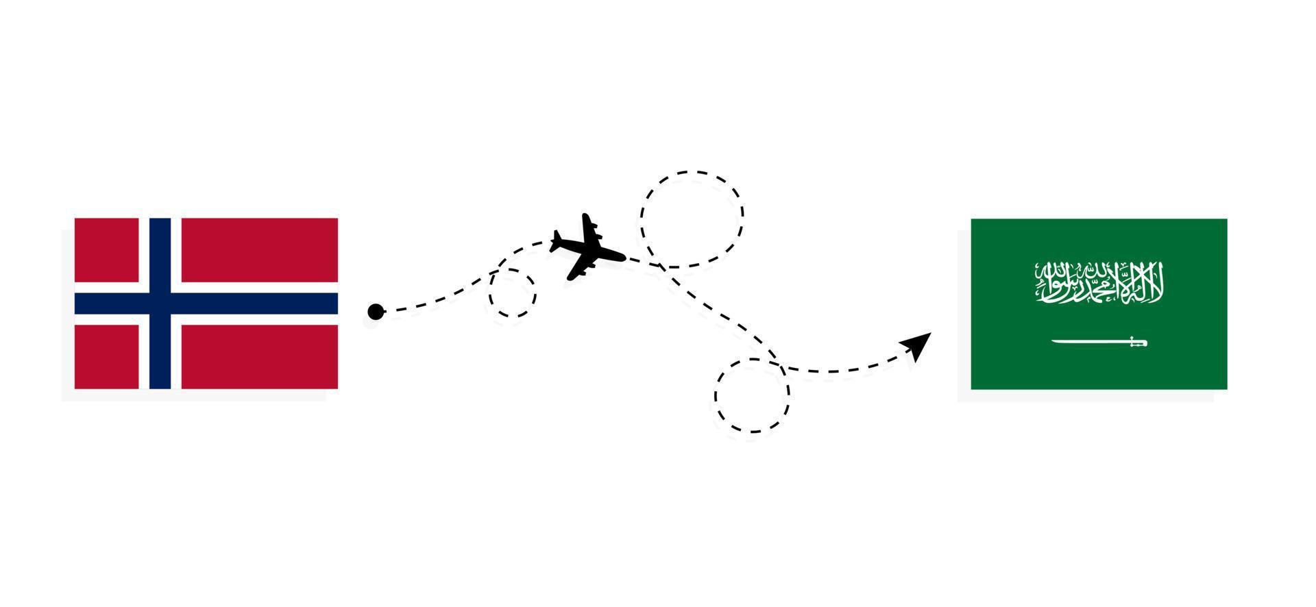 vuelo y viaje desde noruega a arabia saudita por concepto de viaje en avión de pasajeros vector