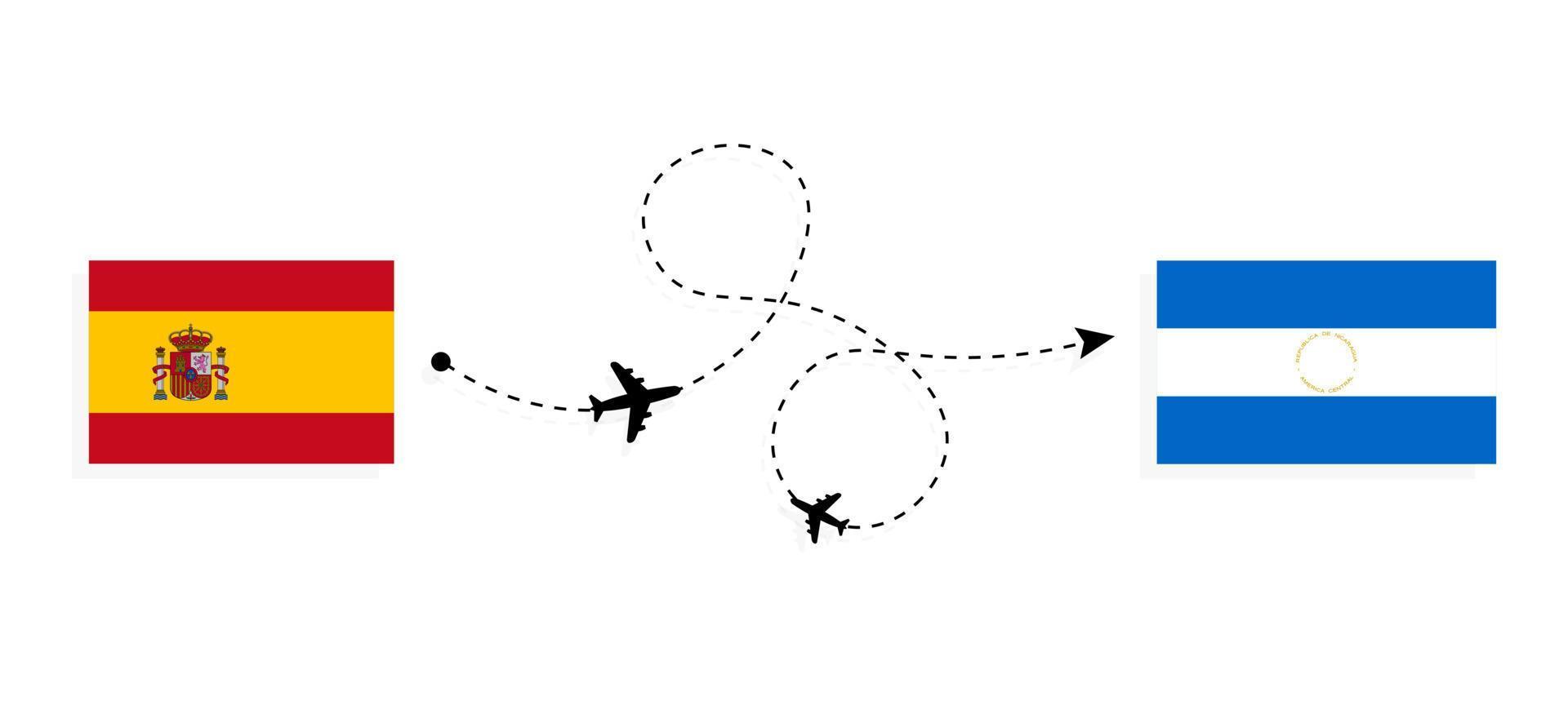 Flight and travel from Spain to Nicaragua by passenger airplane Travel concept vector