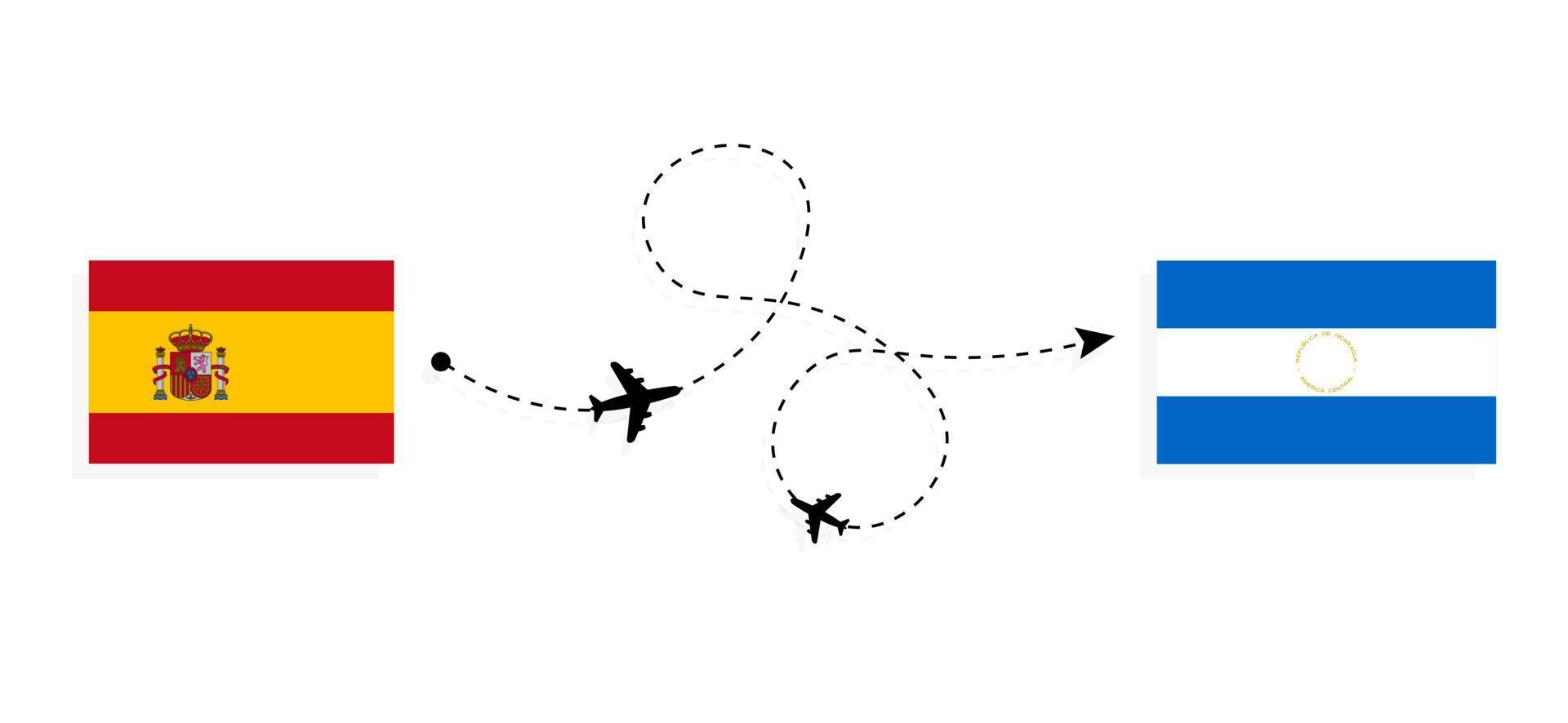 vuelo y viaje desde españa a nicaragua por concepto de viaje en avión de pasajeros vector