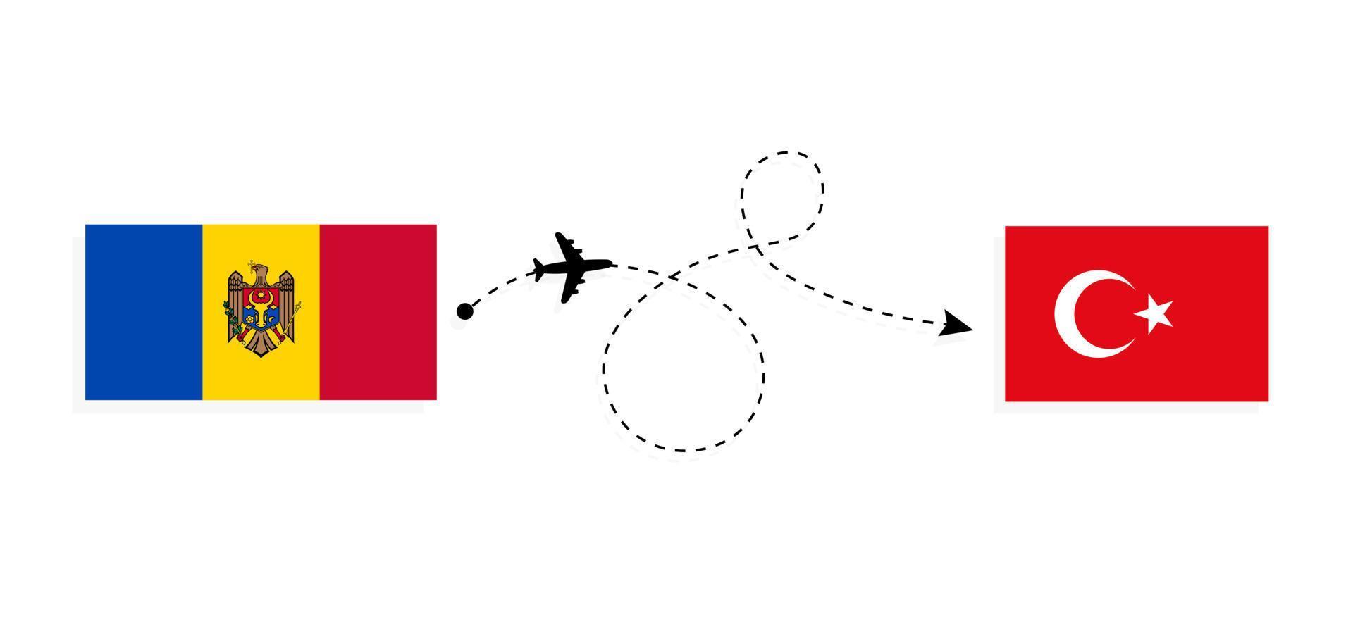 Flight and travel from Moldova to Turkey by passenger airplane Travel concept vector