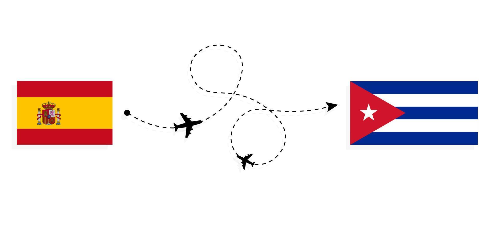 Flight and travel from Spain to Cuba by passenger airplane Travel concept vector