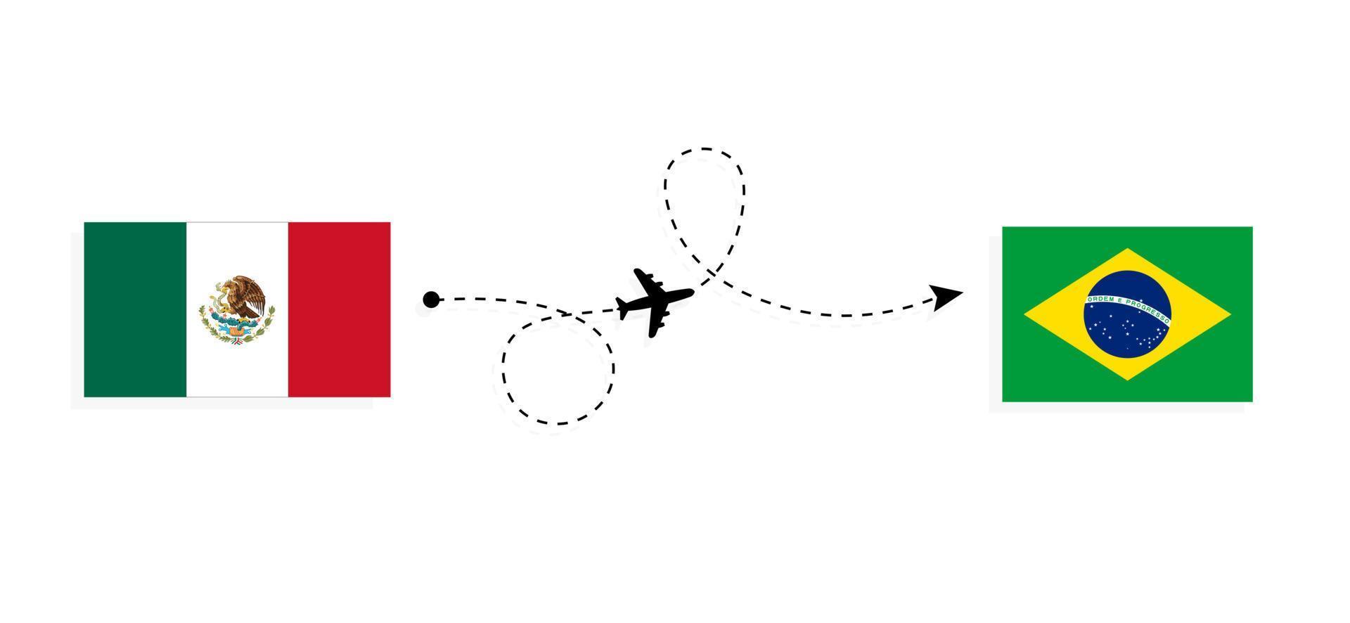 Flight and travel from Mexico to Brazil by passenger airplane Travel concept vector