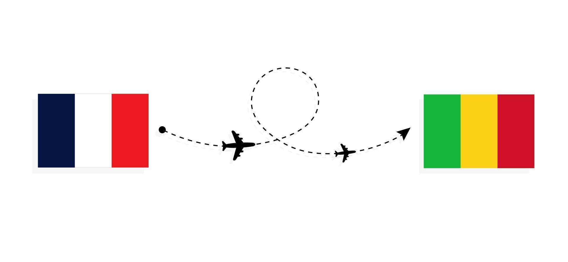 Flight and travel from France to Mali by passenger airplane Travel concept vector