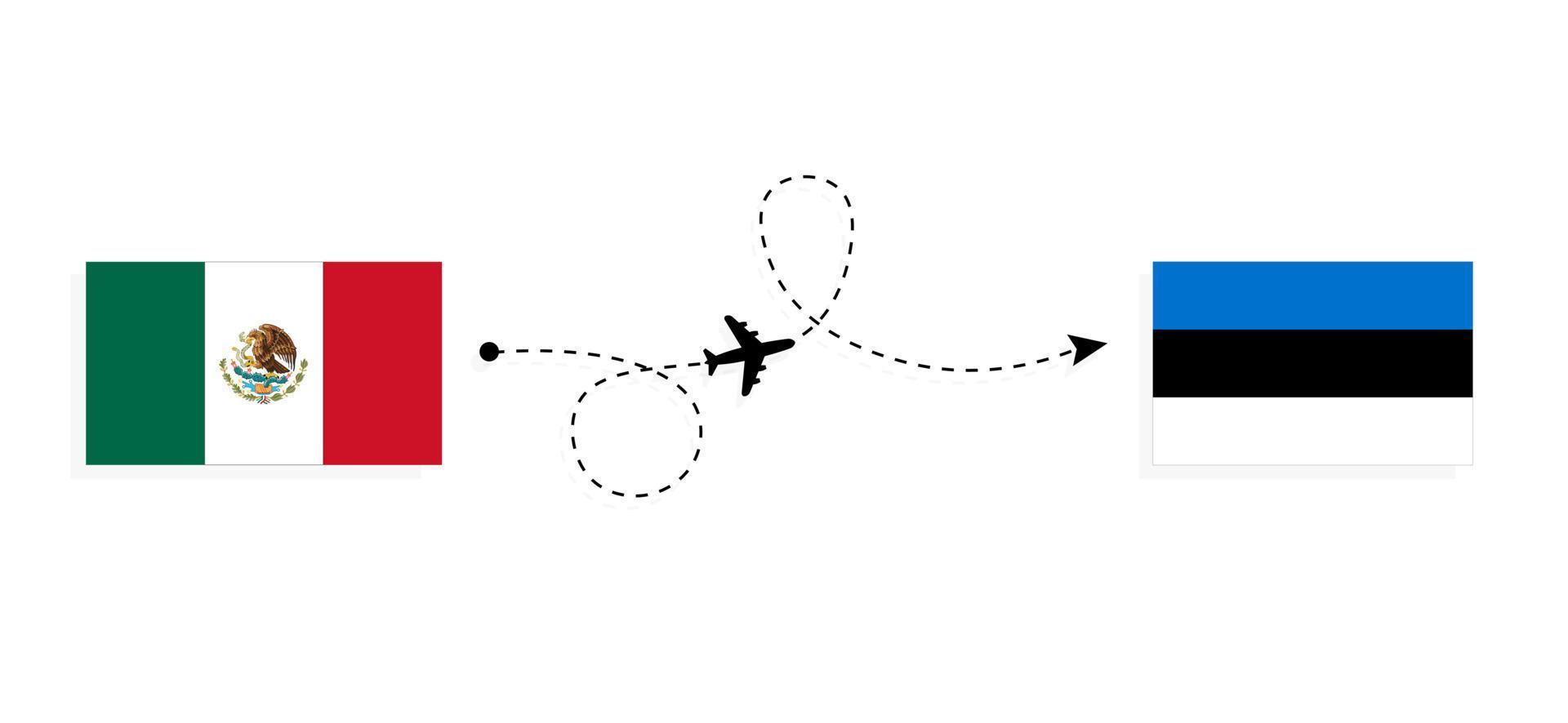 Flight and travel from Mexico to Estonia by passenger airplane Travel concept vector