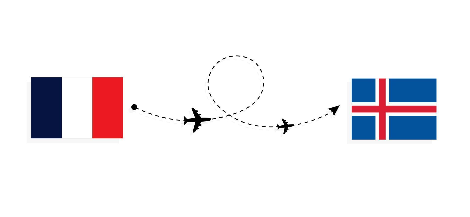 Flight and travel from France to Iceland by passenger airplane Travel concept vector