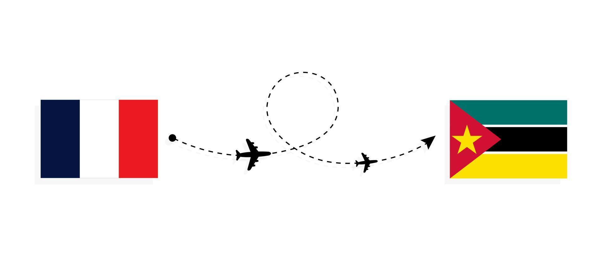 Flight and travel from France to Mozambique by passenger airplane Travel concept vector