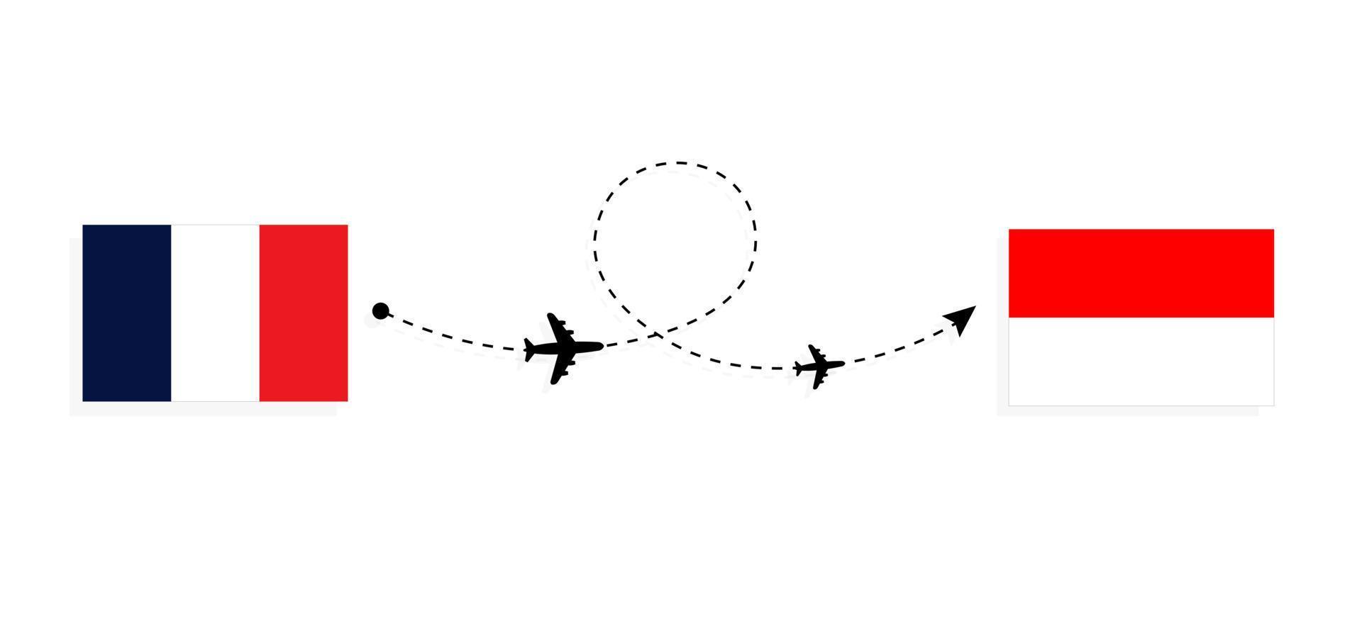 vuelo y viaje de francia a indonesia por concepto de viaje en avión de pasajeros vector