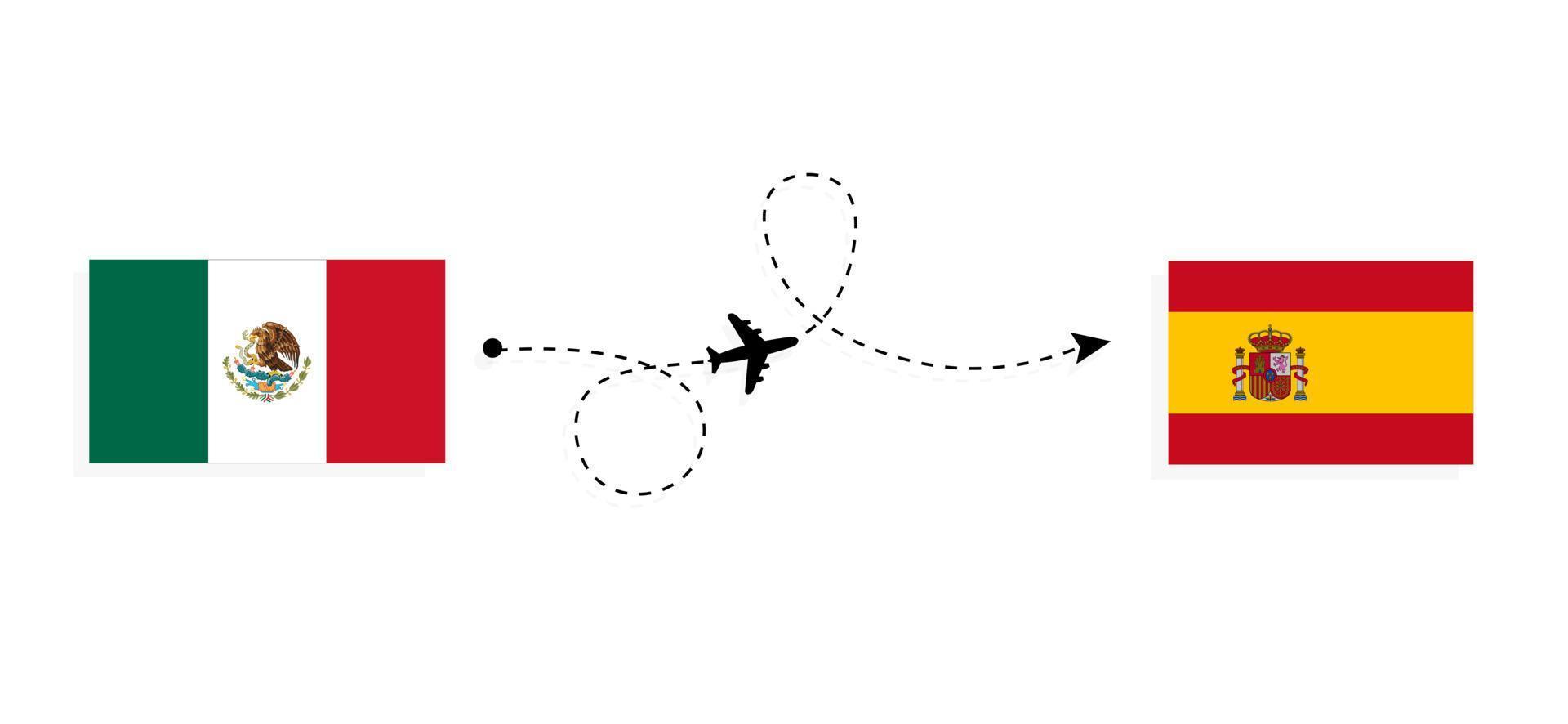 Flight and travel from Mexico to Spain by passenger airplane Travel concept vector