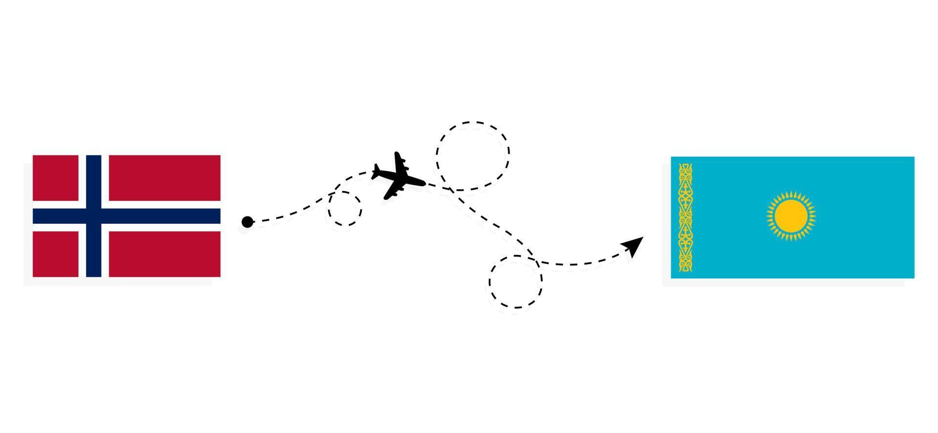 vuelo y viaje desde noruega a kazajstán por concepto de viaje en avión de pasajeros vector