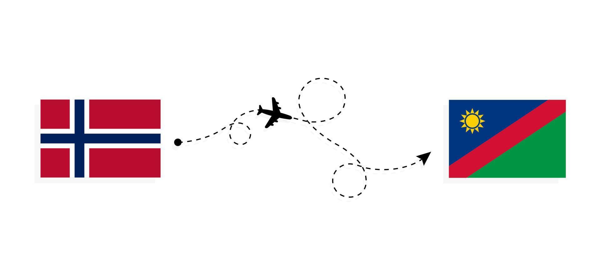 Flight and travel from Norway to Namibia by passenger airplane Travel concept vector