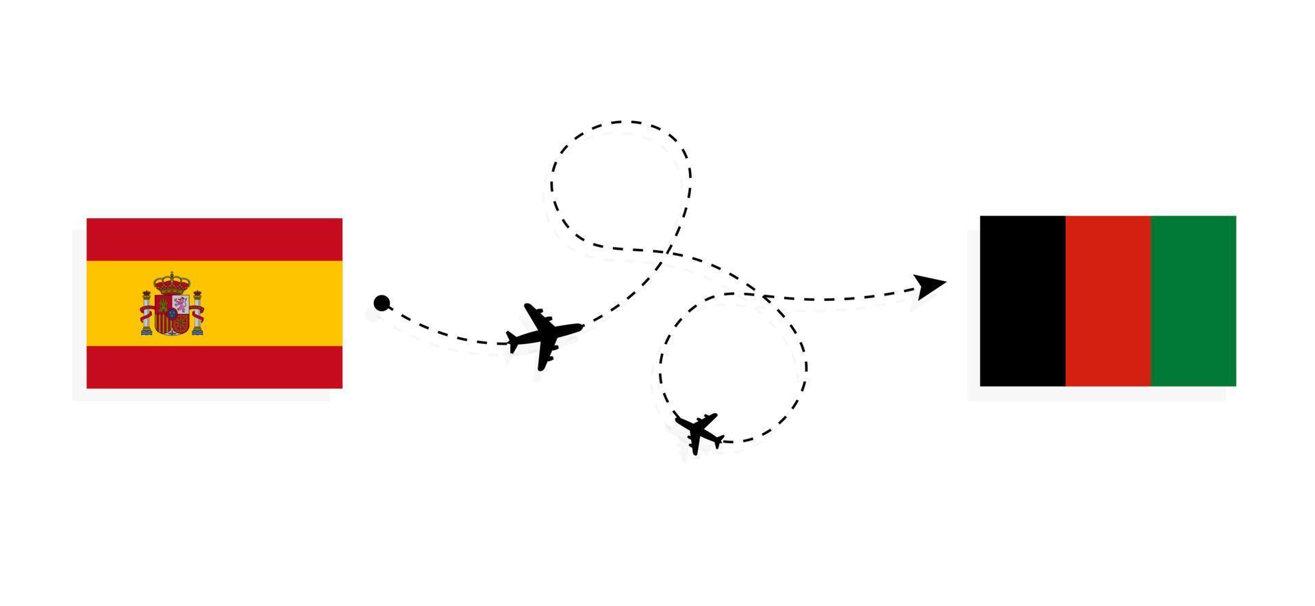 Flight and travel from Spain to Afghanistan by passenger airplane Travel concept vector