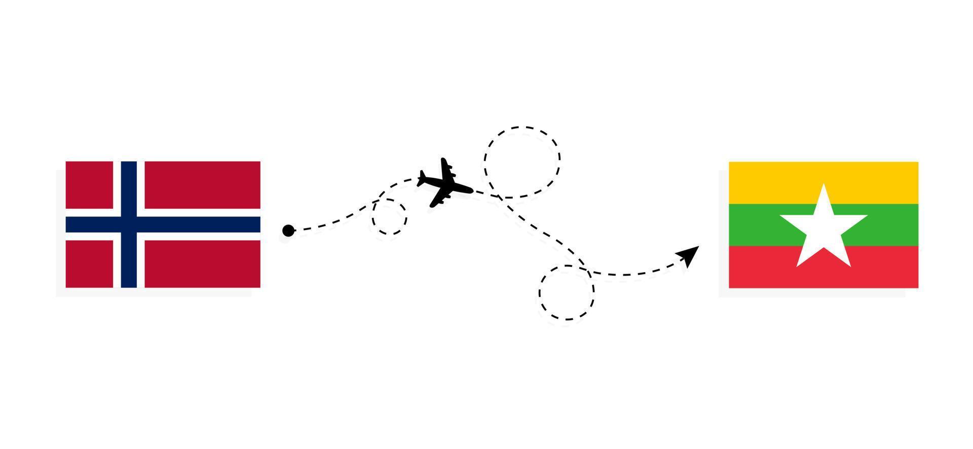 vuelo y viaje desde noruega a myanmar por concepto de viaje en avión de pasajeros vector