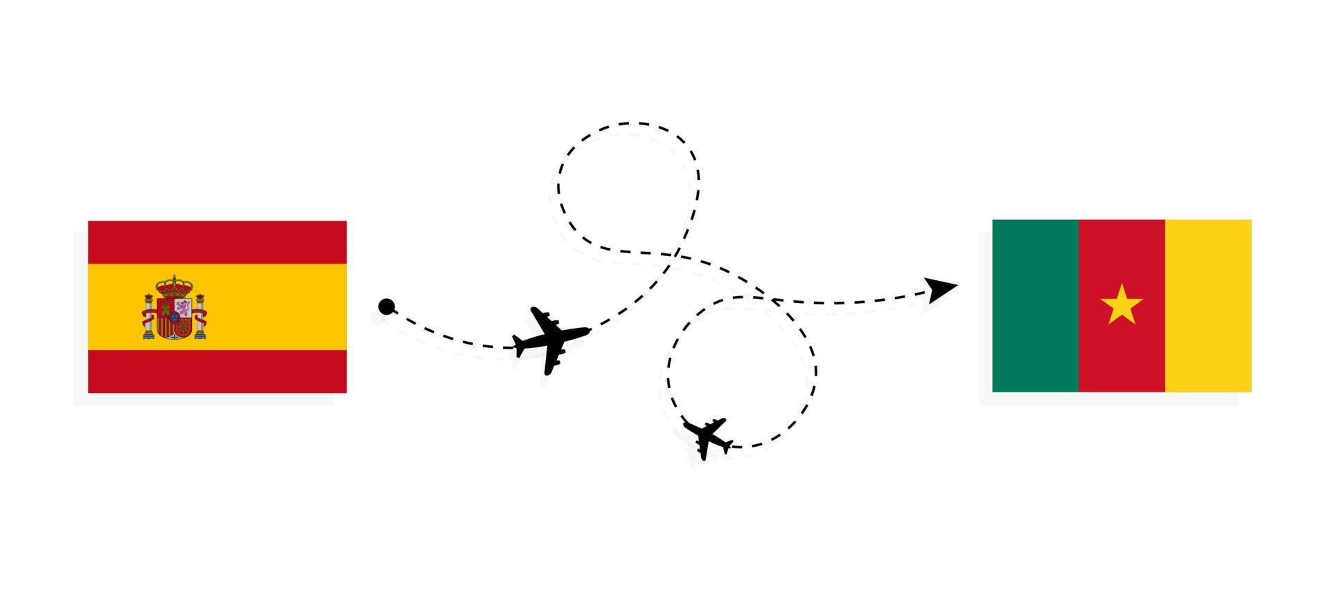 Flight and travel from Spain to Cameroon by passenger airplane Travel concept vector