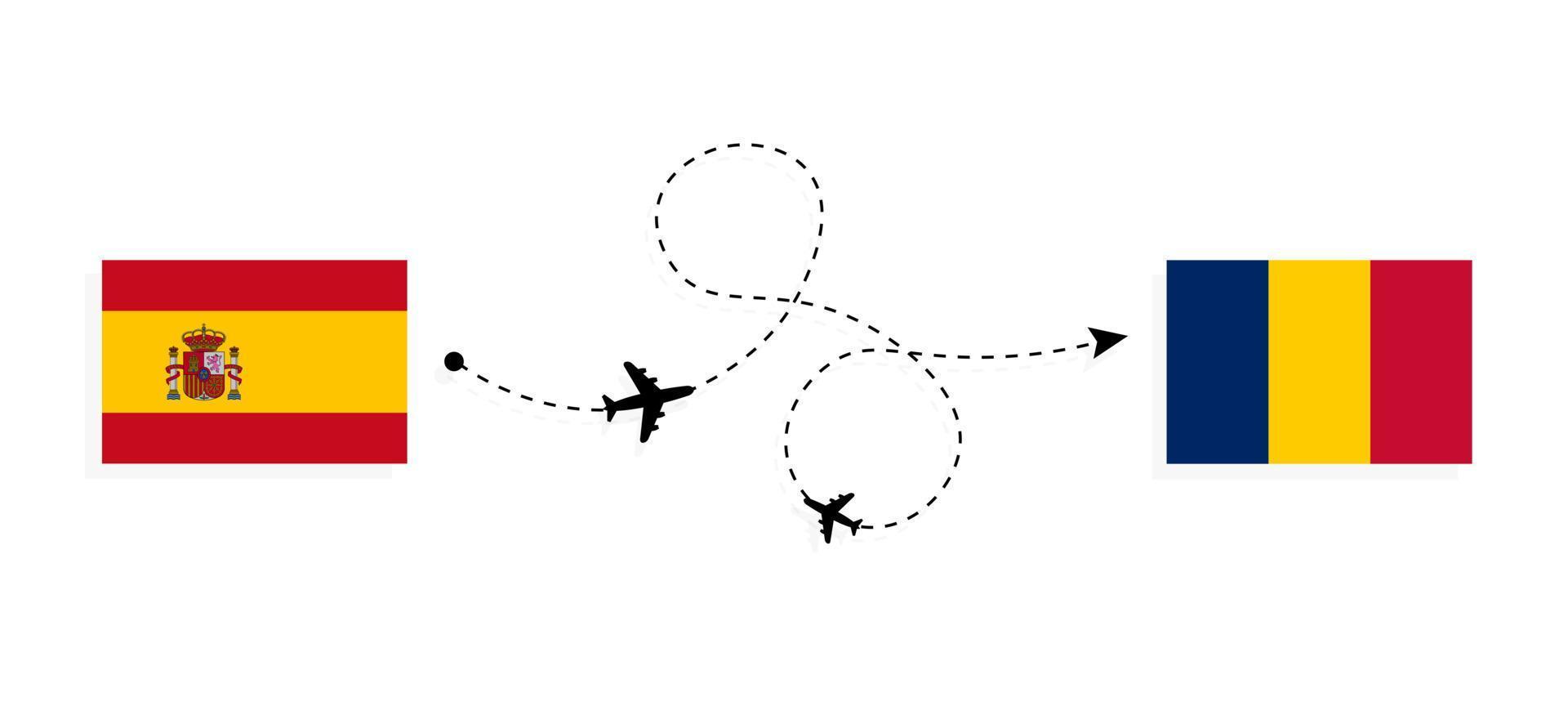 Flight and travel from Spain to Chad by passenger airplane Travel concept vector