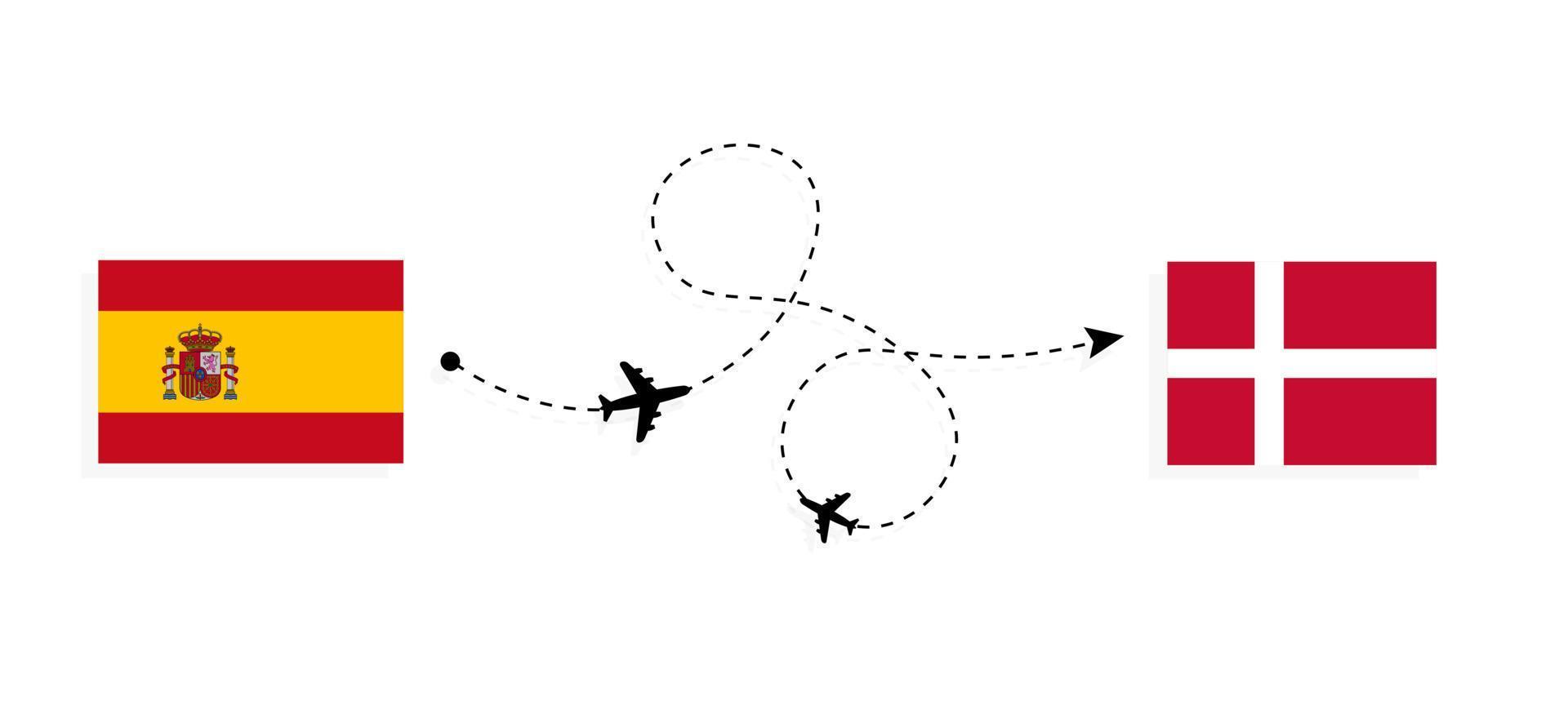 vuelo y viaje de españa a dinamarca por concepto de viaje en avión de pasajeros vector