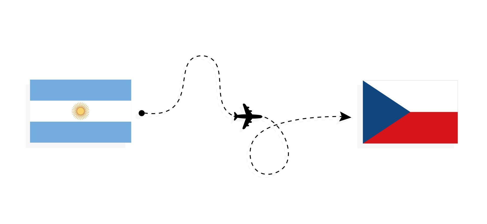 Flight and travel from Argentina to Czechia by passenger airplane Travel concept vector