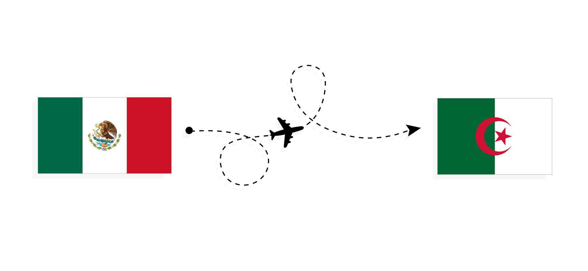 Flight and travel from Mexico to Algeria by passenger airplane Travel concept vector